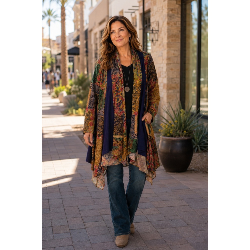 Soft Surroundings Women Multicolor Patchwork Cardigan S Draped‎ Boho Artsy